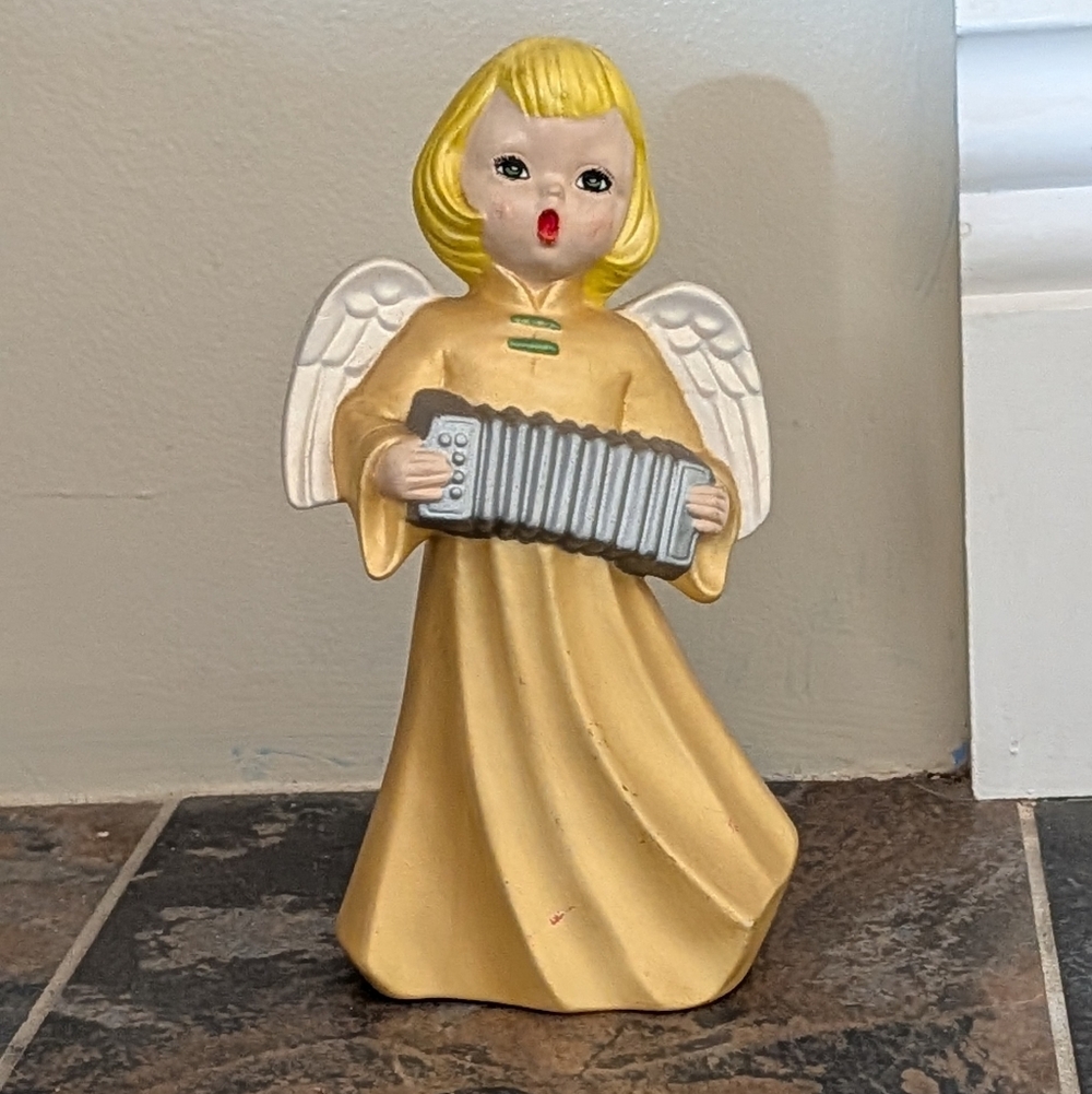 Ceramic Mold Angel Vintage Hand Painted 8in Christmas Figurine